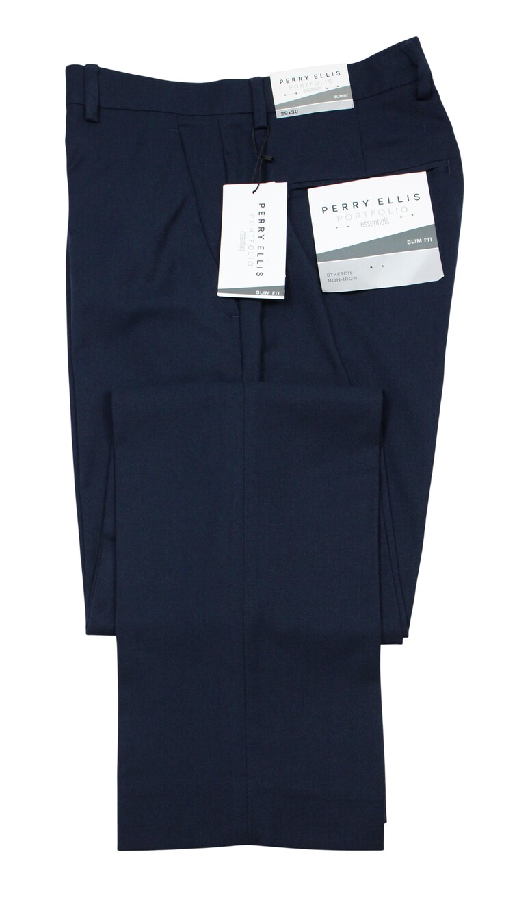 Perry Ellis Portfolio Essentials Pants Mens 29x30 Navy Slim Fit Stretch Non Iron